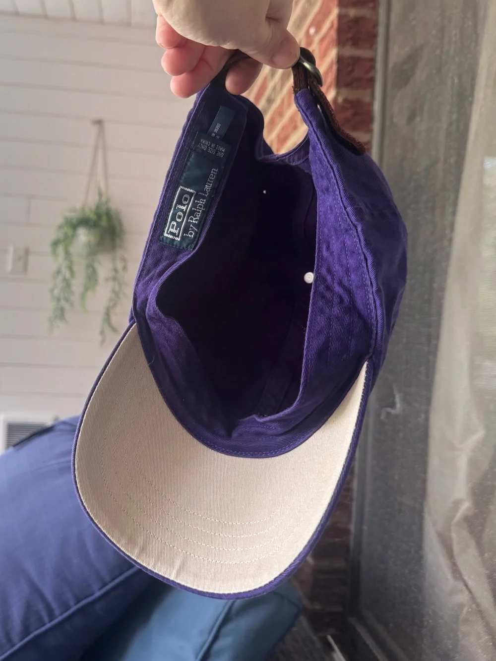 POLO RALPH LAUREN Vtg Classic Baseball Hat, Purple w/ Green Logo, Leather Strap